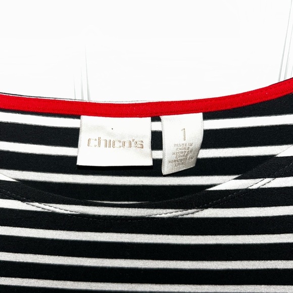 Chico's Black and White Short Sleeve Striped Peplum Top Size 1 - Picture 3 of 3